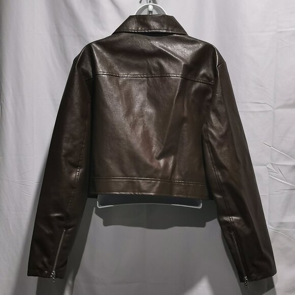 Chocolate Faux Leather Jacket Size 0XL NWOT #155 - Picture 2 of 4